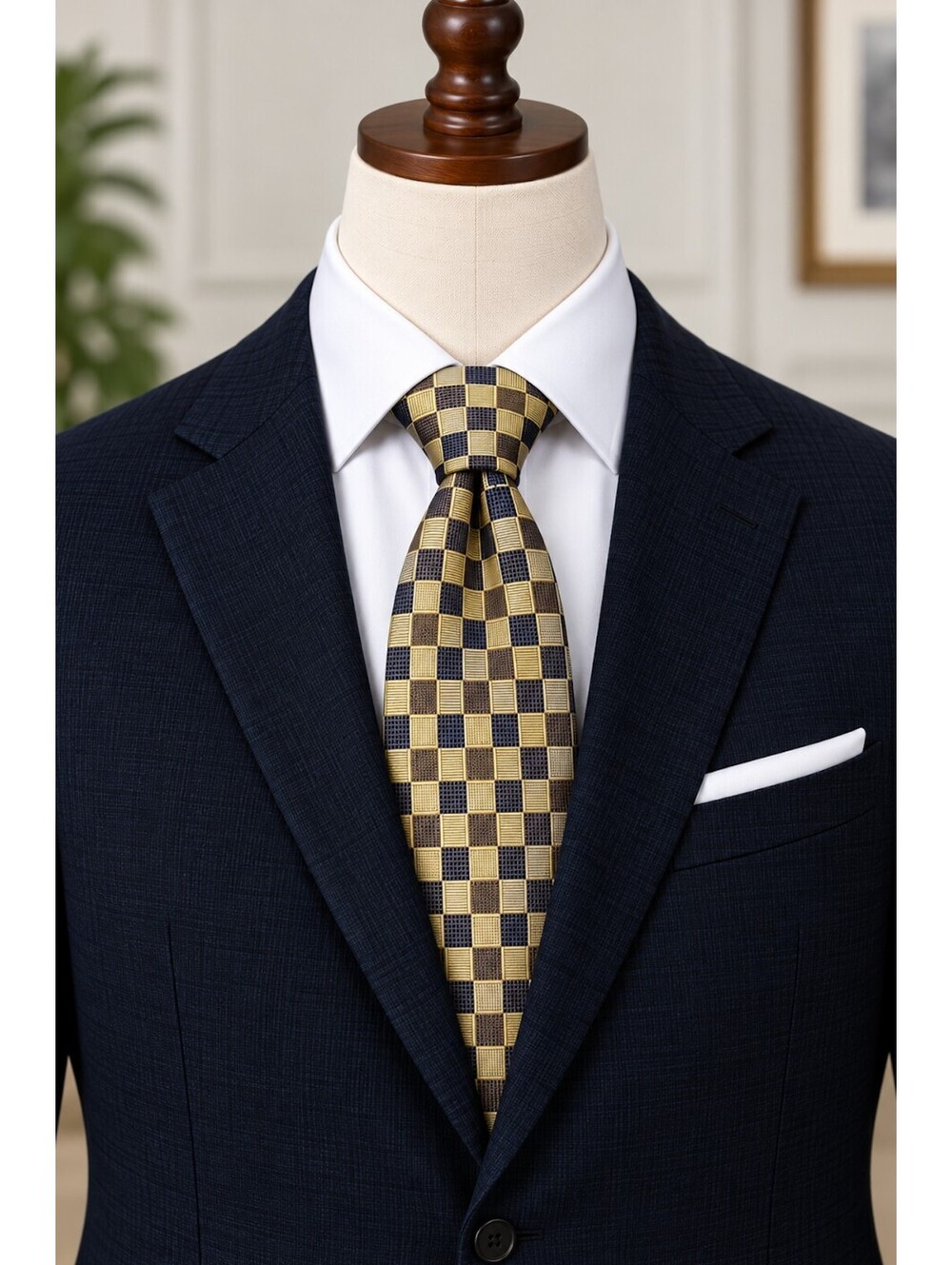 Valerio Garati Handmade Pure Silk Checkerboard Pattern Tie